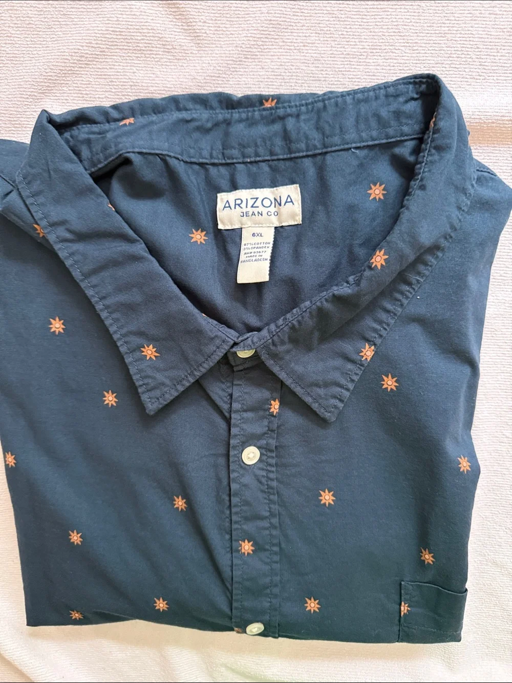 Arizona Jean Company Navy Short-Sleeve Button-Up with Orange Star Print